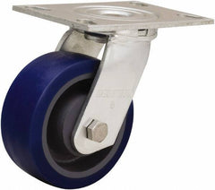 Hamilton - 5" Diam x 2" Wide x 6-1/2" OAH Top Plate Mount Swivel Caster - Polyurethane Mold onto Cast Iron Center, 840 Lb Capacity, Sealed Precision Ball Bearing, 4-1/2 x 6-1/4" Plate - Eagle Tool & Supply