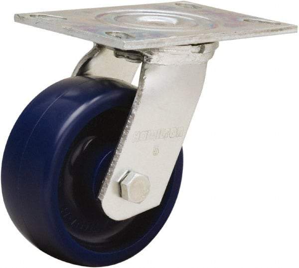Hamilton - 5" Diam x 2" Wide x 6-1/2" OAH Top Plate Mount Swivel Caster - Polyurethane, 900 Lb Capacity, Sealed Precision Ball Bearing, 4-1/2 x 6-1/4" Plate - Eagle Tool & Supply
