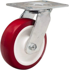Hamilton - 6" Diam x 2" Wide x 7-1/2" OAH Top Plate Mount Swivel Caster - Polyurethane Mold on Polypropylene, 900 Lb Capacity, Straight Roller Bearing, 4-1/2 x 6-1/4" Plate - Eagle Tool & Supply