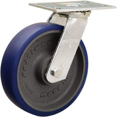 Hamilton - 8" Diam x 2" Wide x 9-1/2" OAH Top Plate Mount Swivel Caster - Polyurethane Mold onto Cast Iron Center, 900 Lb Capacity, Sealed Precision Ball Bearing, 4-1/2 x 6-1/4" Plate - Eagle Tool & Supply