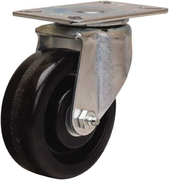 Hamilton - 4" Diam x 1-1/2" Wide x 5-1/16" OAH Top Plate Mount Swivel Caster - Phenolic, 375 Lb Capacity, Straight Roller Bearing, 3-1/8 x 4-1/8" Plate - Eagle Tool & Supply