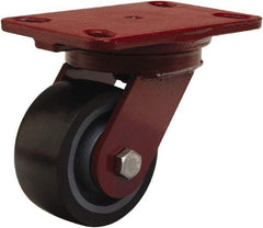 Hamilton - 4" Diam x 2" Wide x 5-5/8" OAH Top Plate Mount Swivel Caster - Polyurethane Mold onto Cast Iron Center, 975 Lb Capacity, Sealed Precision Ball Bearing, 4-1/2 x 6-1/2" Plate - Eagle Tool & Supply