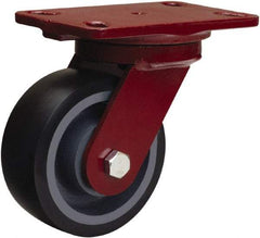 Hamilton - 5" Diam x 2" Wide x 6-3/4" OAH Top Plate Mount Swivel Caster - Polyurethane Mold onto Cast Iron Center, 1,360 Lb Capacity, Sealed Precision Ball Bearing, 4-1/2 x 6-1/2" Plate - Eagle Tool & Supply