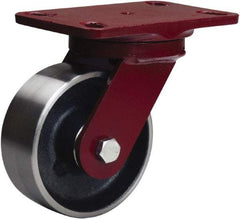 Hamilton - 5" Diam x 2" Wide x 6-3/4" OAH Top Plate Mount Swivel Caster - Forged Steel, 1,500 Lb Capacity, Tapered Roller Bearing, 4-1/2 x 6-1/2" Plate - Eagle Tool & Supply