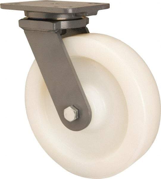 Hamilton - 8" Diam x 2" Wide x 9-1/2" OAH Top Plate Mount Swivel Caster - Nylon, Sealed Precision Ball Bearing, 4 x 5" Plate - Eagle Tool & Supply