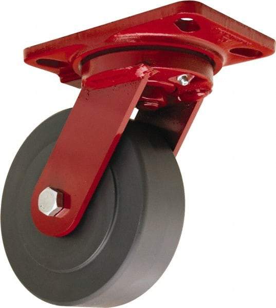 Hamilton - 6" Diam x 2" Wide x 7-3/4" OAH Top Plate Mount Swivel Caster - Nylon, 2,000 Lb Capacity, Sealed Precision Ball Bearing, 4-1/2 x 6-1/2" Plate - Eagle Tool & Supply