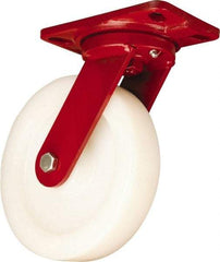 Hamilton - 8" Diam x 2" Wide x 9-3/4" OAH Top Plate Mount Swivel Caster - Nylon, Sealed Precision Ball Bearing, 4-1/2 x 6-1/2" Plate - Eagle Tool & Supply