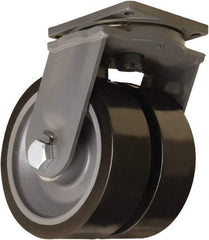 Hamilton - 12" Diam x 4" Wide x 15-1/2" OAH Top Plate Mount Dual Swivel Caster - Polyurethane Mold on Forged Steel, 15,600 Lb Capacity, Tapered Roller Bearing, 8-1/2 x 8-1/2" Plate - Eagle Tool & Supply