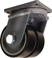 Hamilton - 8" Diam x 3" Wide x 11" OAH Top Plate Mount Dual Swivel Caster - Polyurethane Mold onto Cast Iron Center, 6,500 Lb Capacity, Tapered Roller Bearing, 8-1/2 x 8-1/2" Plate - Eagle Tool & Supply