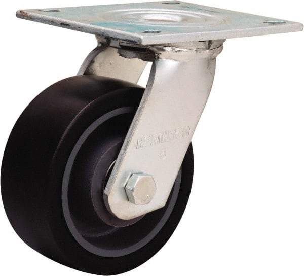 Hamilton - 5" Diam x 2" Wide x 6-1/2" OAH Top Plate Mount Swivel Caster - Polyurethane Mold onto Cast Iron Center, 900 Lb Capacity, Sealed Precision Ball Bearing, 5 x 5-1/2" Plate - Eagle Tool & Supply