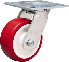 Hamilton - 5" Diam x 2" Wide x 6-1/2" OAH Top Plate Mount Swivel Caster - Polyurethane Mold on Polypropylene, 900 Lb Capacity, Straight Roller Bearing, 5 x 5-1/2" Plate - Eagle Tool & Supply