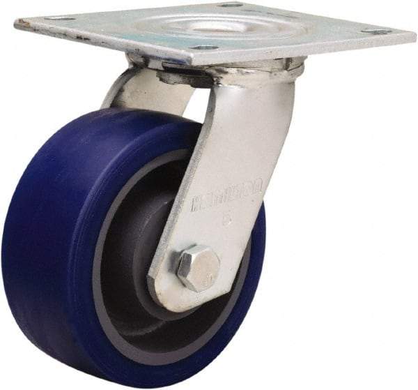 Hamilton - 5" Diam x 2" Wide x 6-1/2" OAH Top Plate Mount Swivel Caster - Polyurethane Mold onto Cast Iron Center, 840 Lb Capacity, Sealed Precision Ball Bearing, 5 x 5-1/2" Plate - Eagle Tool & Supply
