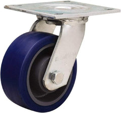 Hamilton - 5" Diam x 2" Wide x 6-1/2" OAH Top Plate Mount Swivel Caster - Polyurethane Mold onto Cast Iron Center, 840 Lb Capacity, Sealed Precision Ball Bearing, 5 x 5-1/2" Plate - Eagle Tool & Supply