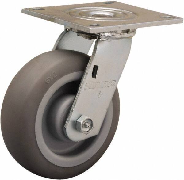 Hamilton - 6" Diam x 2" Wide x 7-1/2" OAH Top Plate Mount Swivel Caster - Rubber Mold on Polyolefin, 410 Lb Capacity, Straight Roller Bearing, 5 x 5-1/2" Plate - Eagle Tool & Supply
