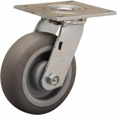 Hamilton - 6" Diam x 2" Wide x 7-1/2" OAH Top Plate Mount Swivel Caster - Rubber Mold on Polyolefin, 410 Lb Capacity, Straight Roller Bearing, 5 x 5-1/2" Plate - Eagle Tool & Supply