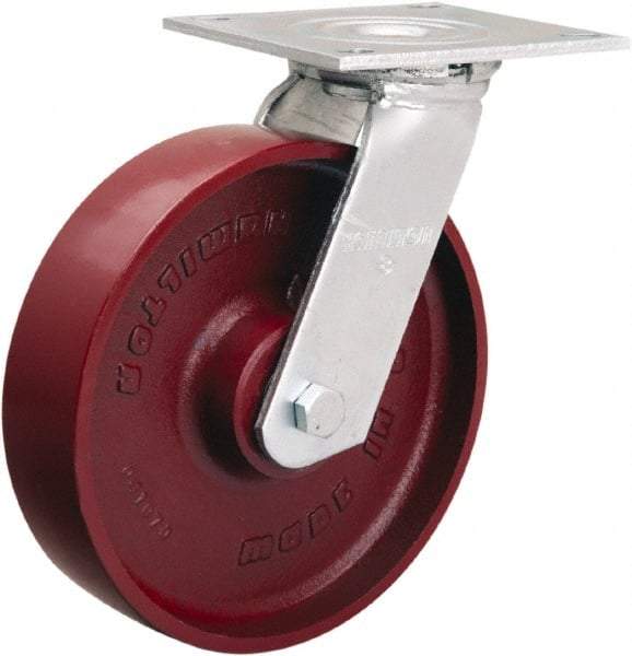 Hamilton - 8" Diam x 2" Wide x 9-1/2" OAH Top Plate Mount Swivel Caster - Cast Iron, 900 Lb Capacity, Sealed Precision Ball Bearing, 5 x 5-1/2" Plate - Eagle Tool & Supply