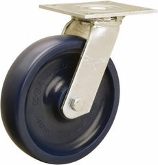 Hamilton - 8" Diam x 2" Wide x 9-1/2" OAH Top Plate Mount Swivel Caster - Polyurethane, 900 Lb Capacity, Sealed Precision Ball Bearing, 5 x 5-1/2" Plate - Eagle Tool & Supply