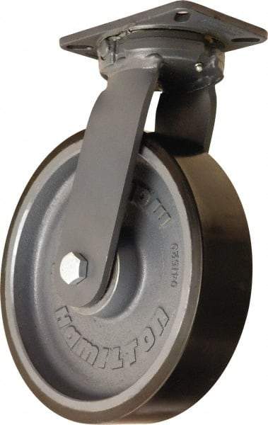 Hamilton - 12" Diam x 3" Wide x 15-1/2" OAH Top Plate Mount Swivel Caster - Polyurethane Mold onto Cast Iron Center, 4,550 Lb Capacity, Tapered Roller Bearing, 5-1/4 x 7-1/4" Plate - Eagle Tool & Supply