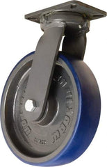 Hamilton - 12" Diam x 3" Wide x 15-1/2" OAH Top Plate Mount Swivel Caster - Polyurethane Mold onto Cast Iron Center, 2,800 Lb Capacity, Precision Tapered Roller Bearing, 5-1/4 x 7-1/4" Plate - Eagle Tool & Supply