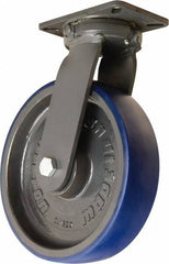 Hamilton - 12" Diam x 3" Wide x 15-1/2" OAH Top Plate Mount Swivel Caster - Polyurethane Mold onto Cast Iron Center, 2,800 Lb Capacity, Sealed Precision Ball Bearing, 5-1/4 x 7-1/4" Plate - Eagle Tool & Supply