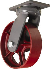 Hamilton - 10" Diam x 3" Wide x 12-1/2" OAH Top Plate Mount Swivel Caster - Cast Iron, 2,600 Lb Capacity, Tapered Roller Bearing, 5-1/4 x 7-1/4" Plate - Eagle Tool & Supply