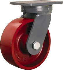 Hamilton - 8" Diam x 3" Wide x 10-1/2" OAH Top Plate Mount Swivel Caster - Cast Iron, 2,600 Lb Capacity, Tapered Roller Bearing, 5-1/4 x 7-1/4" Plate - Eagle Tool & Supply