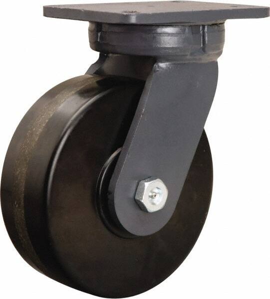 Hamilton - 8" Diam x 3" Wide x 10-1/2" OAH Top Plate Mount Swivel Caster - Phenolic, 3,000 Lb Capacity, Tapered Roller Bearing, 5-1/4 x 7-1/4" Plate - Eagle Tool & Supply