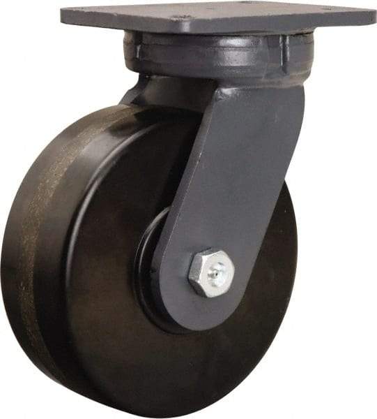 Hamilton - 8" Diam x 3" Wide x 10-1/2" OAH Top Plate Mount Swivel Caster - Phenolic, 3,000 Lb Capacity, Straight Roller Bearing, 5-1/4 x 7-1/4" Plate - Eagle Tool & Supply