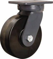 Hamilton - 8" Diam x 3" Wide x 10-1/2" OAH Top Plate Mount Swivel Caster - Phenolic, 3,000 Lb Capacity, Tapered Roller Bearing, 5-1/4 x 7-1/4" Plate - Eagle Tool & Supply