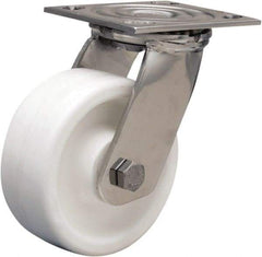 Hamilton - 5" Diam x 2" Wide x 6-1/2" OAH Top Plate Mount Swivel Caster - Polyolefin, 650 Lb Capacity, Delrin Bearing, 3-3/4 x 4-1/2" Plate - Eagle Tool & Supply