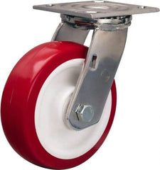 Hamilton - 6" Diam x 2" Wide x 7-1/2" OAH Top Plate Mount Swivel Caster - Polyurethane Mold on Polypropylene, 800 Lb Capacity, Delrin Bearing, 3-3/4 x 4-1/2" Plate - Eagle Tool & Supply