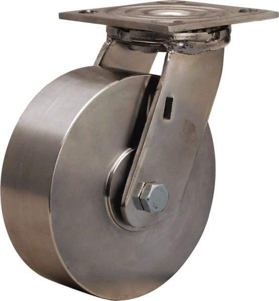 Hamilton - 6" Diam x 2" Wide x 7-1/2" OAH Top Plate Mount Swivel Caster - Forged Steel, 800 Lb Capacity, Plain Bore Bearing, 3-3/4 x 4-1/2" Plate - Eagle Tool & Supply
