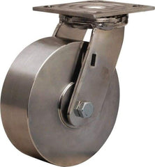 Hamilton - 6" Diam x 2" Wide x 7-1/2" OAH Top Plate Mount Swivel Caster - Forged Steel, 800 Lb Capacity, Delrin Bearing, 3-3/4 x 4-1/2" Plate - Eagle Tool & Supply