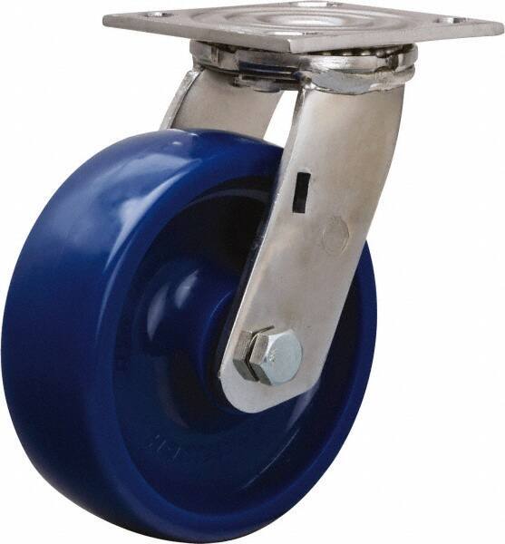 Hamilton - 6" Diam x 2" Wide x 7-1/2" OAH Top Plate Mount Swivel Caster - Polyurethane, 800 Lb Capacity, Delrin Bearing, 3-3/4 x 4-1/2" Plate - Eagle Tool & Supply