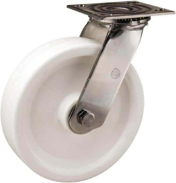 Hamilton - 8" Diam x 2" Wide x 9-1/2" OAH Top Plate Mount Swivel Caster - Polyolefin, 800 Lb Capacity, Delrin Bearing, 3-3/4 x 4-1/2" Plate - Eagle Tool & Supply