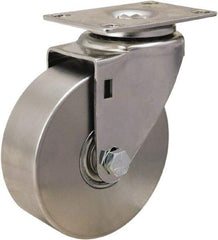 Hamilton - 4" Diam x 1-3/8" Wide x 5-1/8" OAH Top Plate Mount Swivel Caster - Forged Steel, 325 Lb Capacity, Stainless Steel Precision Ball Bearing, 2-3/8 x 3-5/8" Plate - Eagle Tool & Supply