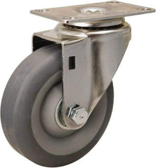 Hamilton - 4" Diam x 1-3/8" Wide x 5-1/8" OAH Top Plate Mount Swivel Caster - Rubber Mold on Polyolefin, 250 Lb Capacity, Delrin Bearing, 2-3/8 x 3-5/8" Plate - Eagle Tool & Supply