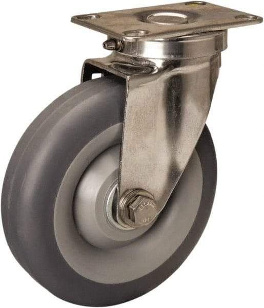 Hamilton - 5" Diam x 1-3/8" Wide x 6-1/4" OAH Top Plate Mount Swivel Caster - Rubber Mold on Polyolefin, 275 Lb Capacity, Delrin Bearing, 2-3/8 x 3-5/8" Plate - Eagle Tool & Supply