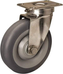 Hamilton - 5" Diam x 1-3/8" Wide x 6-1/4" OAH Top Plate Mount Swivel Caster - Rubber Mold on Polyolefin, 275 Lb Capacity, Delrin Bearing, 2-3/8 x 3-5/8" Plate - Eagle Tool & Supply