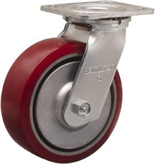 Hamilton - 6" Diam x 2" Wide x 7-1/2" OAH Top Plate Mount Swivel Caster - Polyurethane on Aluminum, 900 Lb Capacity, Straight Roller Bearing, 4 x 4-1/2" Plate - Eagle Tool & Supply