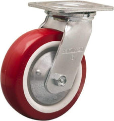 Hamilton - 6" Diam x 2" Wide x 7-1/2" OAH Top Plate Mount Swivel Caster - Polyurethane Mold on Polypropylene, 900 Lb Capacity, Straight Roller Bearing, 4 x 4-1/2" Plate - Eagle Tool & Supply