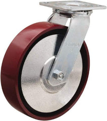 Hamilton - 8" Diam x 2" Wide x 9-1/2" OAH Top Plate Mount Swivel Caster - Cast Iron, 900 Lb Capacity, Sealed Precision Ball Bearing, 4 x 4-1/2" Plate - Eagle Tool & Supply