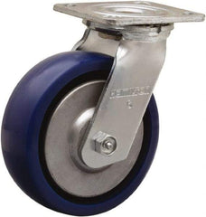 Hamilton - 6" Diam x 2" Wide x 7-1/2" OAH Top Plate Mount Swivel Caster - Polyurethane, 900 Lb Capacity, Sealed Precision Ball Bearing, 4 x 4-1/2" Plate - Eagle Tool & Supply