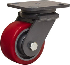 Hamilton - 4" Diam x 2" Wide x 5-5/8" OAH Top Plate Mount Swivel Caster - Polyurethane Mold onto Cast Iron Center, 900 Lb Capacity, Sealed Precision Ball Bearing, 4 x 5" Plate - Eagle Tool & Supply