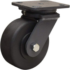 Hamilton - 5" Diam x 2" Wide x 6-1/2" OAH Top Plate Mount Swivel Caster - Nylon, 2,000 Lb Capacity, Sealed Precision Ball Bearing, 4 x 5" Plate - Eagle Tool & Supply