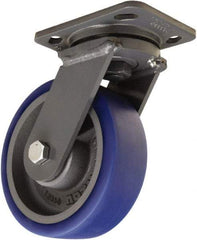Hamilton - 6" Diam x 2" Wide x 7-1/2" OAH Top Plate Mount Swivel Caster - Polyurethane Mold onto Cast Iron Center, 960 Lb Capacity, Tapered Roller Bearing, 4 x 5" Plate - Eagle Tool & Supply