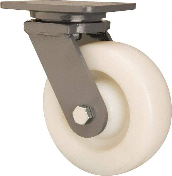 Hamilton - 6" Diam x 2" Wide x 7-1/2" OAH Top Plate Mount Swivel Caster - Nylon, Sealed Precision Ball Bearing, 4 x 5" Plate - Eagle Tool & Supply