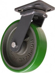 Hamilton - 8" Diam x 2" Wide x 9-1/2" OAH Top Plate Mount Swivel Caster - Polyurethane Mold onto Cast Iron Center, 1,500 Lb Capacity, Tapered Roller Bearing, 4 x 5" Plate - Eagle Tool & Supply