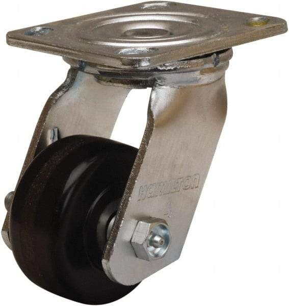 Hamilton - 3-1/4" Diam x 1-1/2" Wide x 5-1/4" OAH Top Plate Mount Swivel Caster - Phenolic, 550 Lb Capacity, Straight Roller Bearing, 4 x 4-1/2" Plate - Eagle Tool & Supply