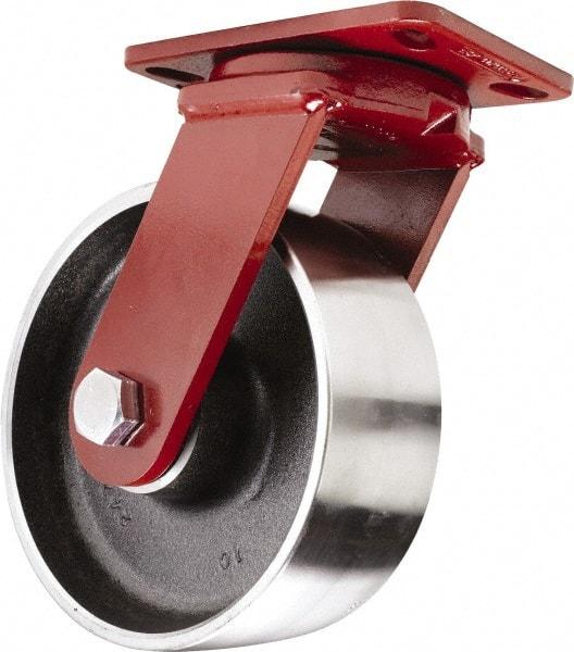 Hamilton - 10" Diam x 3" Wide x 11-1/2" OAH Top Plate Mount Swivel Caster - Forged Steel, 3,200 Lb Capacity, Sealed Precision Ball Bearing, 4-1/2 x 6-1/2" Plate - Eagle Tool & Supply